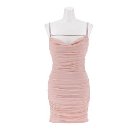 12/1新作!輝く胸元ビジューに視線クギづけなSEXYドレープギャザーキャミソールタイトミニ丈キャバドレス[SML/3サイズ展開](ダスティピンク-Sサイズ)