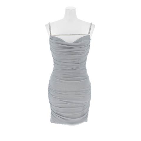 12/1新作!輝く胸元ビジューに視線クギづけなSEXYドレープギャザーキャミソールタイトミニ丈キャバドレス[SML/3サイズ展開](グレー-Sサイズ)