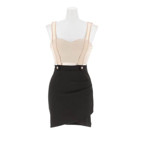 12/3新作!透け魅せシアーノースリーブタイトミニ丈キャバドレス[SML/3サイズ展開](ベージュ×ブラック-Sサイズ)