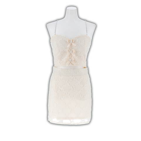 10/8新作!フリル格子フロントリボンキャミソールタイトミニ丈セットアップキャバドレス[SML/3サイズ展開](ホワイト-Sサイズ)