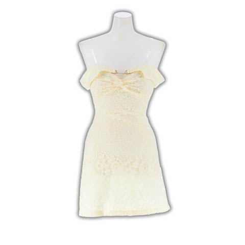 10/31新作!むっちり谷間魅せ上品レースAラインミニ丈キャバドレス[SML/3サイズ展開](アイボリー-Sサイズ)