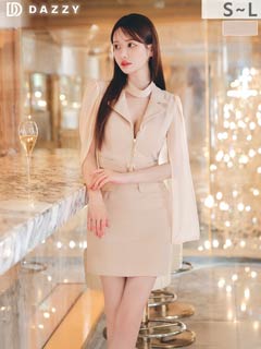 10/22新作!!大人っぽ谷間魅せテーラードカットスリーブタイトミニ丈キャバドレス[SML/3サイズ展開]