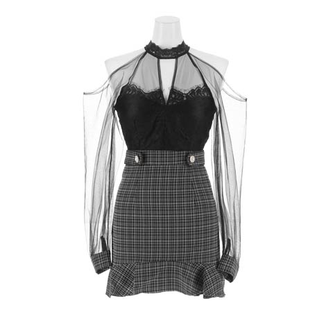 まあ様♡専用追加オーダーページ♪ 10/13新作!シアーレースオープンショルダー長袖チェック柄