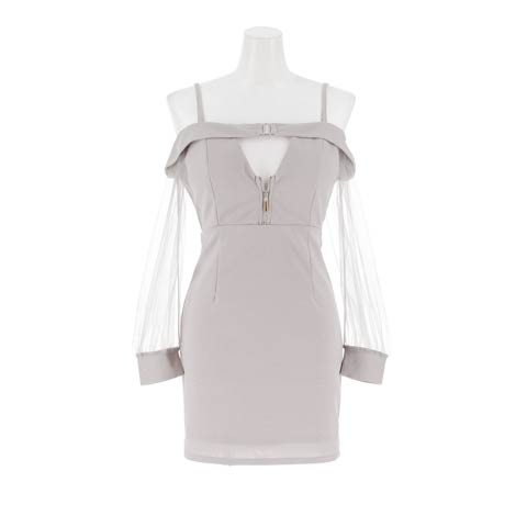 10/17新作!キラキラグリッター谷間ジップチュールオフショルタイトミニ丈キャバドレス[SML/3サイズ展開][伊藤桃々着用]*(グレー-Sサイズ)