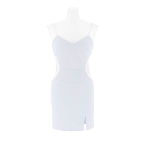 1/5新作!美くびれ爆誕!!輝くビジューウエストカットキャミソールタイトミニ丈キャバドレス*(ブルーグレー-Sサイズ)