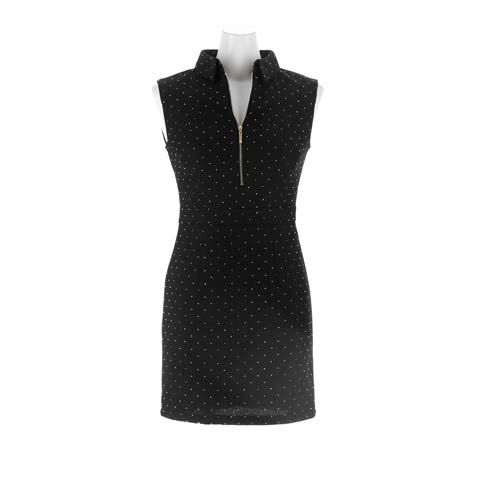 1/23新作!ビジューストーン煌めくアレンジ自在谷間ジップツイードタイトミニ丈キャバドレス[SML/3サイズ展開](ブラック-Sサイズ)