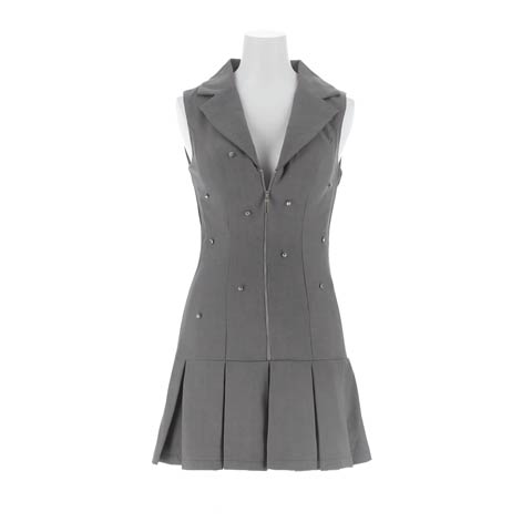 3/2新作!えち谷間魅せテーラードファスナーストーンAラインミニ丈キャバドレス[SML/3サイズ展開](グレー-Sサイズ)