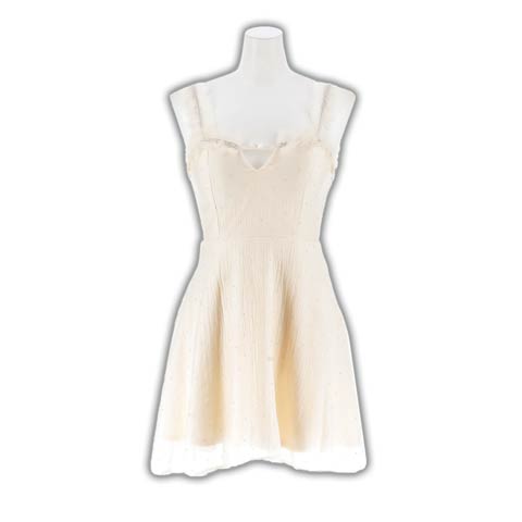 12/5新作![明日花キララ着用]妖艶なビジューフリルシフォンノースリーブ体型カバーAラインミニ丈キャバドレス(アイボリー-Sサイズ)