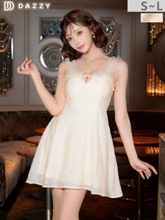 12/5新作![明日花キララ着用]妖艶なビジューフリルシフォンノースリーブ体型カバーAラインミニ丈キャバドレス