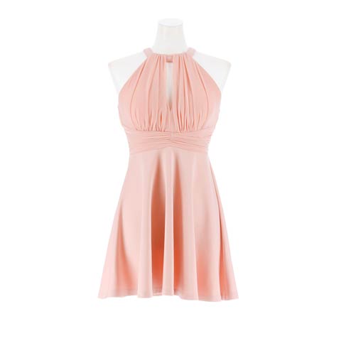 12/17新作!SEXYに魅せつつ体型カバー!!胸元カットギャザーシフォンアメスリAラインミニ丈キャバドレス[SML/3サイズ展開](ディープピンク-Sサイズ)