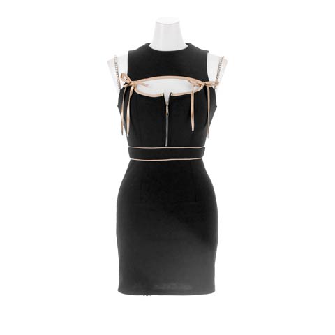 1/23新作!えちあまリボン谷間ジップホールバイカラービジュータイトミニ丈キャバドレス[SML/3サイズ展開](ブラック-Sサイズ)