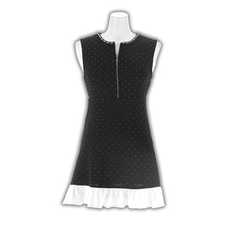 1/28新作!【バレンタインドレス】輝くビジューストーン×フリルAラインSEXY胸元ジップノースリーブミニ丈キャバドレス(ブラック-Sサイズ)