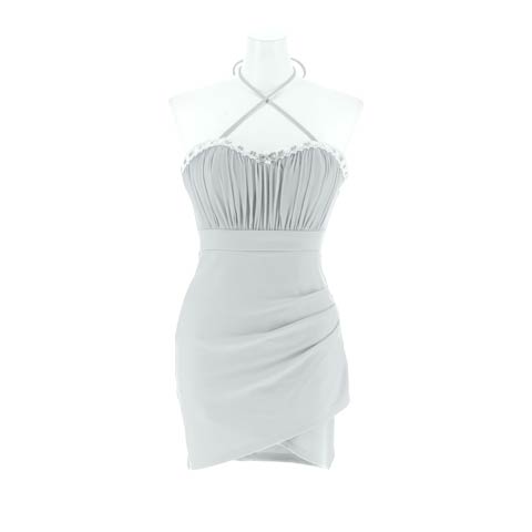 1/26新作![明日花キララ着用]SEXYホルターネック×CUTEギャザーレースリボンタイトミニ丈キャバドレス(ブルーグレー-Sサイズ)