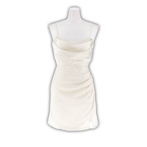 1/26新作![明日花キララ着用]大人上品な光沢ドレープサテンSEXYスリットキャミソールタイトミニ丈キャバドレス(アイボリー-Sサイズ)