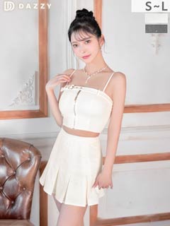 2/25新作!くびれ際立つプリーツAライン♪グリッター×ベルトモチーフのセットアップキャバドレス[SML/3サイズ展開]