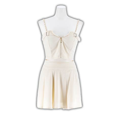 1/26新作![明日花キララ着用]トレンドなNEW CLASSICっぽ胸元ジップ×プリーツAラインミニ丈セットアップドレス(アイボリー-XSサイズ)