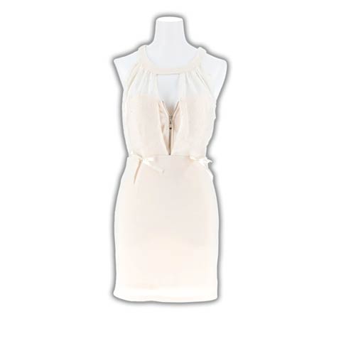 4/13新作!煌めく谷間ジップ×カットアウトがSEXYな脚長ハイウエストタイトミニ丈キャバドレス[SML/3サイズ展開](アイボリー-Sサイズ)