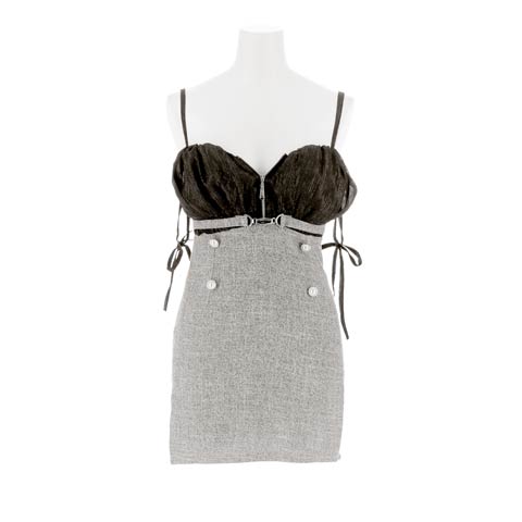 3/9新作!ベルトモチーフ切替で脚長効果◎谷間ジップアームリボン付きタイトミニ丈キャバドレス[SML/3サイズ展開](ブラック-Sサイズ)