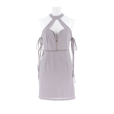 4/3新作!グリッター輝く今っぽアメスリ×サイドリボンタイトミニ丈キャバドレス[SML/3サイズ展開](ブルーグレー-Sサイズ)