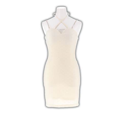 3/16新作!谷間魅せフロントクロス×煌めくビジューのキャミソールタイトミニ丈キャバドレス[SML/3サイズ展開](アイボリー-Sサイズ)