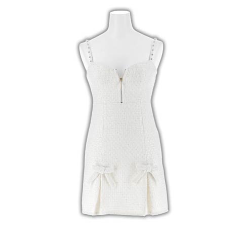 4/17新作!谷間魅せジップ×煌めくスパンコールの高級感ツイードタイトミニ丈キャバドレス[XS~M/3サイズ展開](アイボリー-XSサイズ)