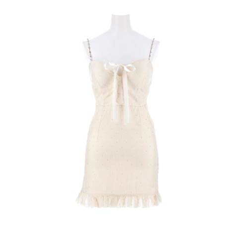 4/15新作!谷間魅せリボンとビジューで上品な色気♪スタイルUPマーメイドミニ丈キャバドレス[SML/3サイズ展開](アイボリー-Sサイズ)