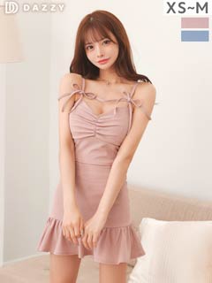 4/15新作!リボンストラップが可愛い♪揺れるマーメイドミニ丈セットアップキャバドレス[XS-M/3サイズ展開]