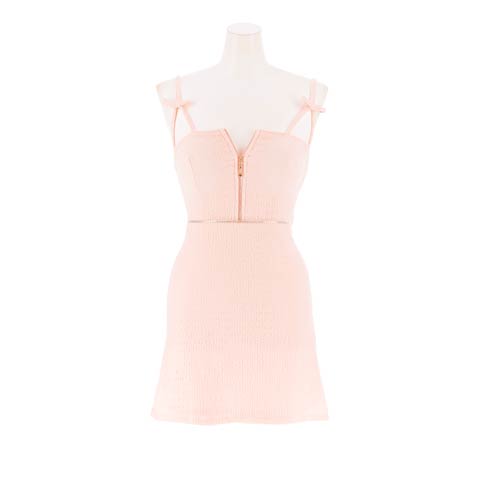 2/27新作![明日花キララ着用]甘辛SEXYな谷間魅せフロントジップ×リボン飾りのビジューAラインミニ丈キャバドレス[XS~M/3サイズ展開](ピンク-XSサイズ)