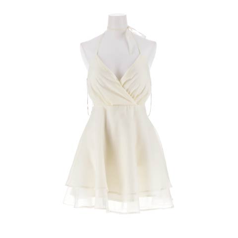 4/1新作![明日花キララ着用]お尻カバー叶うAライン×谷間魅せ♪華やかビジューチェーンAラインミニ丈キャバドレス[XS-M/3サイズ展開](アイボリー-XSサイズ)