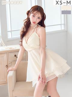 4/1新作![明日花キララ着用]お尻カバー叶うAライン×谷間魅せ♪華やかビジューチェーンAラインミニ丈キャバドレス[XS-M/3サイズ展開]