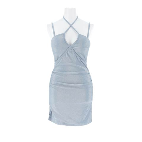 4/1新作![明日花キララ着用]谷間魅せデコルテクロス×圧倒的存在感♪グリッターラメのキャミタイトミニ丈キャバドレス[XS-M/3サイズ展開](ブルー-XSサイズ)