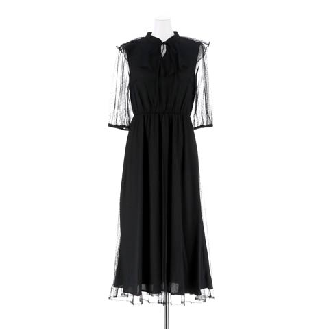 [SMサイズ]ケープ襟付きドットレースドレス[2サイズ展開](ブラック-Mサイズ)