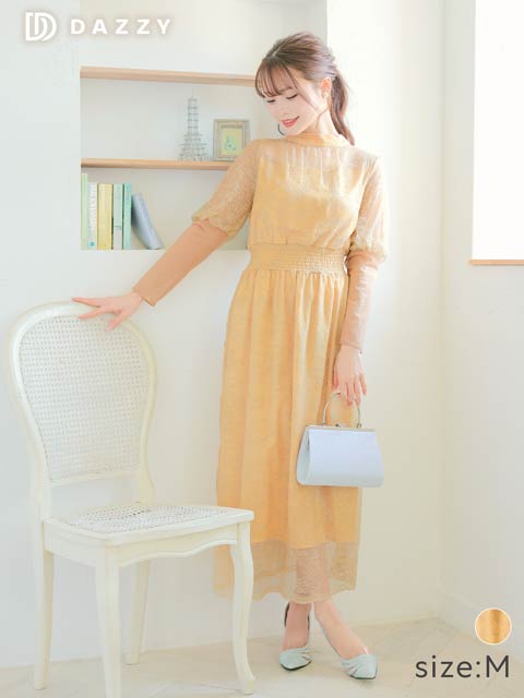 9/17再入荷![SMサイズ]バルーンロングスリーブ総レースキャバドレス[2サイズ展開]