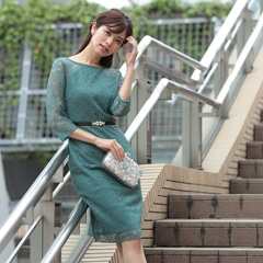 [SMLサイズ]シアースリーブ総レースタイト膝丈ドレス[3サイズ展開]