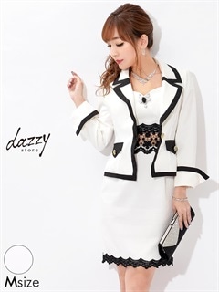 [Mサイズ][2ピース]ジャケット付きモノトーンウエスト透けタイトミニドレス