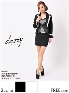 [3ピース]ベルト×ポケット付バイカラータイトミニスーツ