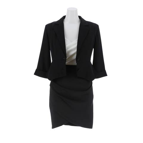 9/5新作!【2点SET】テーラード七分袖ジャケット＆スリットタイトミニセットアップ[S~LL/4サイズ展開][カジュアル/dazzy closet](ブラック-Sサイズ)