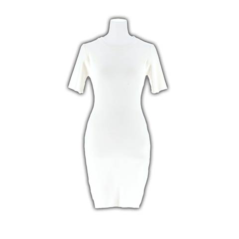 クルーネック半袖ニットワンピース[カジュアル/dazzy closet](ホワイト-フリーサイズ)