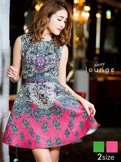 [SM/Mサイズ]VIVIDヨーロピアン柄Aラインフレアミニドレス[2サイズ展開]