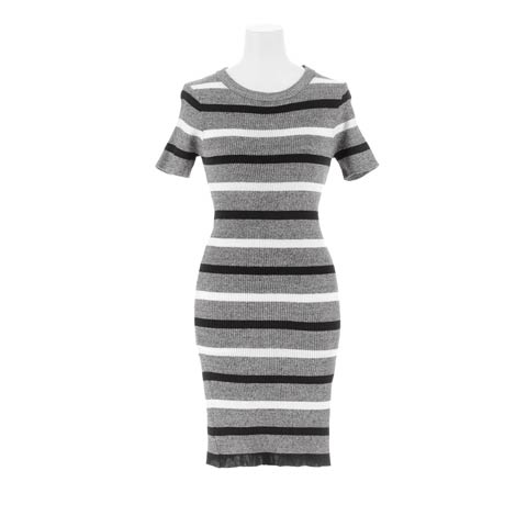 8/8新作!カジュアルボーダーリブニット半袖ワンピース[カジュアル/dazzy closet][伊藤桃々着用](グレー-フリーサイズ)