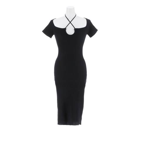 10/31新作!美デコルテ魅せクロスえちタイトリブニットワンピース[カジュアル/dazzy closet](ブラック-フリーサイズ)