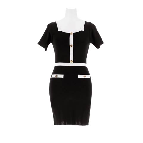 11/18再販!フロントボタンビジューバイカラーニットワンピース[カジュアル/dazzy closet](ブラック-フリーサイズ)