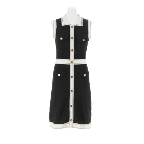 9/10新作!ゴールドボタンノースリーブ襟付きニットワンピース[カジュアル/dazzy closet](ブラック-フリーサイズ)