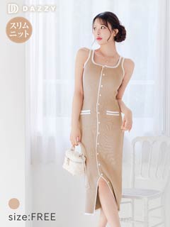 8/15新作!ノースリーブ配色ラインフロントボタンニットワンピース[カジュアル/dazzy closet][伊藤桃々着用]