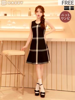 11/4再販!ノースリーブチェック柄Aラインニットワンピース[カジュアル/dazzy closet]