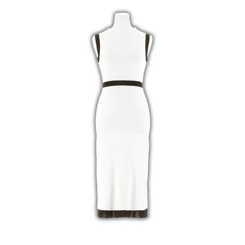 8/25新作!モノトーンパイピング膝丈ニットワンピース[カジュアル/dazzy closet](ホワイト-フリーサイズ)