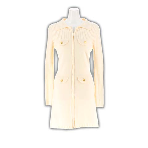 12/12新作![伊藤桃々着用]SEXYなフロントジップ襟付きゴールドボタン長袖ニットワンピース[カジュアル/dazzy closet](ホワイト-フリーサイズ)