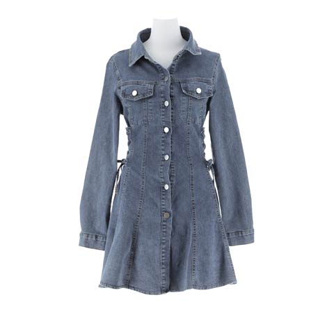 サイドレースアップ長袖デニムワンピース[カジュアル/dazzy closet][SML/3サイズ展開](デニム-Sサイズ)