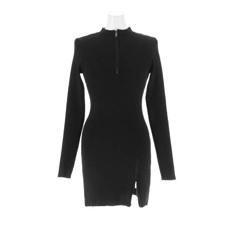 11/12新作!スリットからチラ見せ脚線美!大人セクシーワンピ[カジュアル/dazzy closet](ブラック-フリーサイズ)