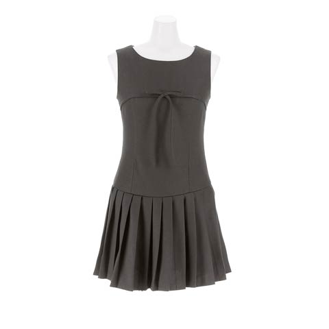 9/10新作!ノースリーブフロントリボンプリーツAラインワンピース[カジュアル/dazzy closet](グレー-Sサイズ)